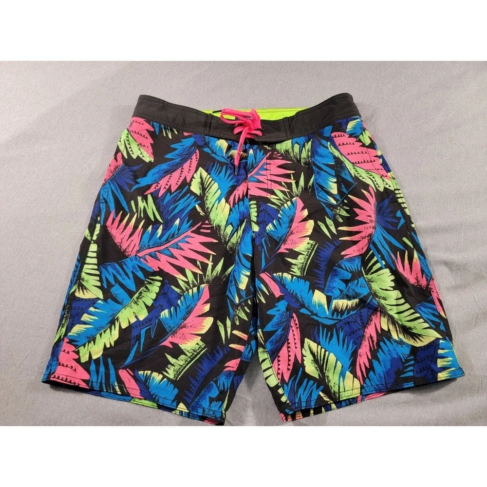 American Eagle Swim‎ Trunks Medium Neon Tropical Board Shorts Beach w/ Pockets